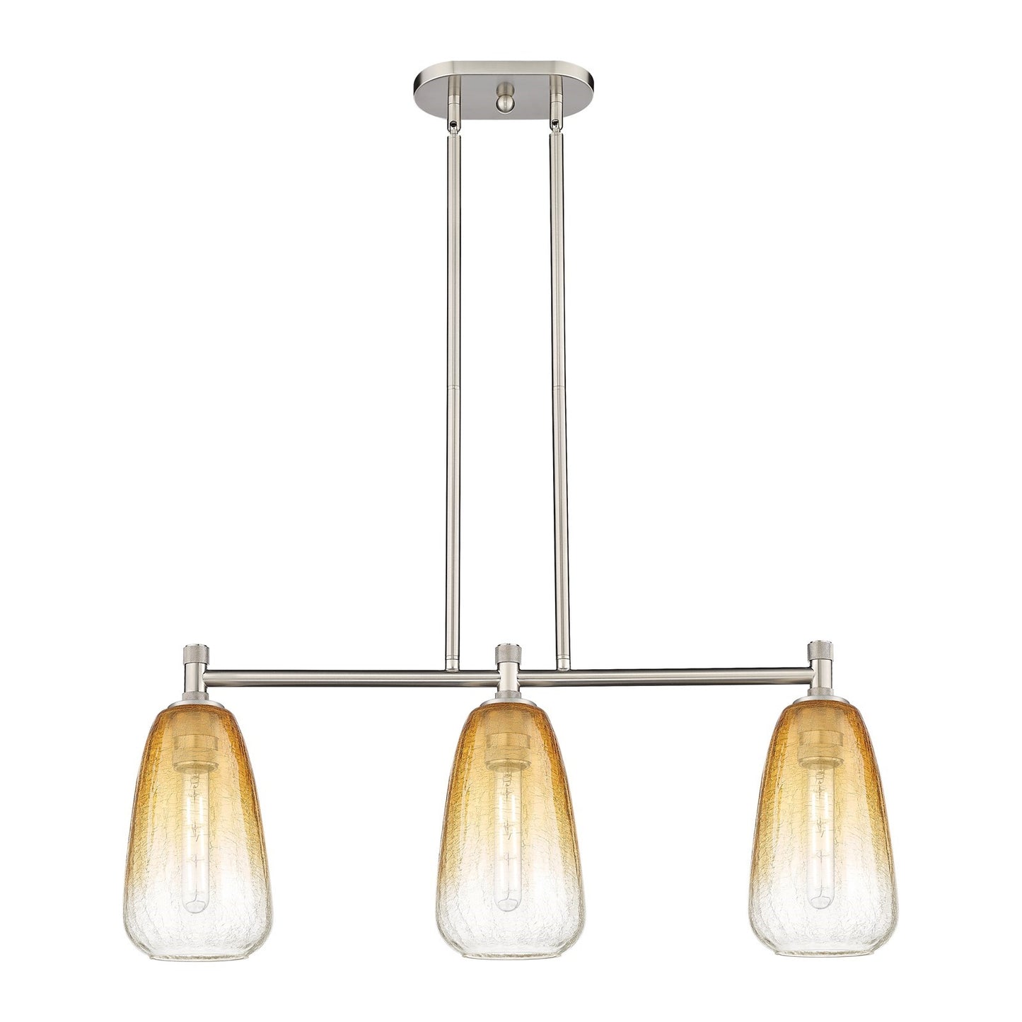 Innovations Brookhaven Almond 33in 3-Light Island Light | Industrial Satin Nickel and Amber Glass | Kitchen Island | Model 434-3I-SN-G480-6AM