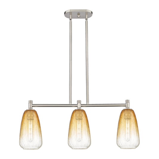 Innovations Brookhaven Almond 33in 3-Light Island Light | Industrial Satin Nickel and Amber Glass | Kitchen Island | Model 434-3I-SN-G480-6AM