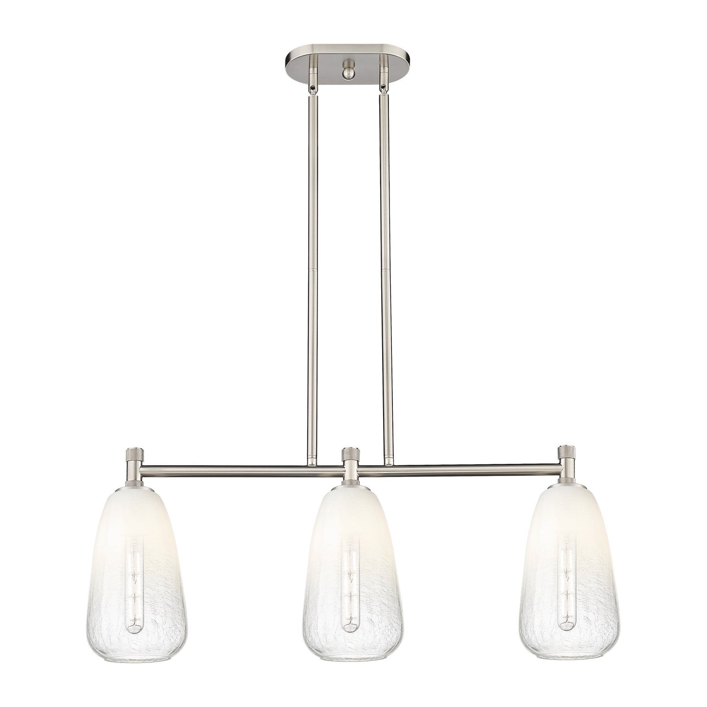 Innovations Brookhaven Almond 33in 3-Light Island Light | Industrial Satin Nickel and Opal Glass | Kitchen Island & Dining | Model 434-3I-SN-G480-6OP