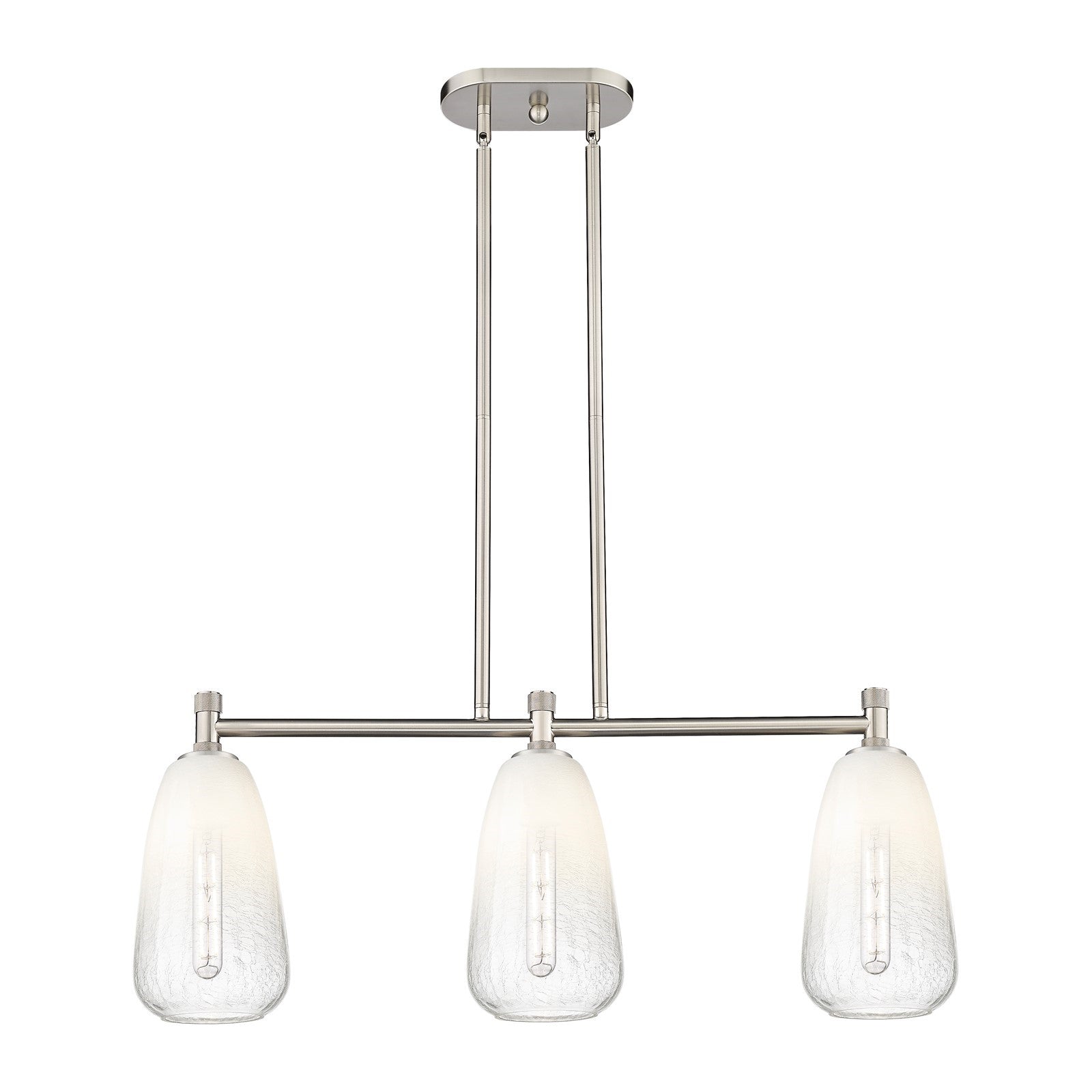 Innovations Brookhaven Almond 33in 3-Light Island Light | Industrial Satin Nickel and Opal Glass | Kitchen Island & Dining | Model 434-3I-SN-G480-6OP