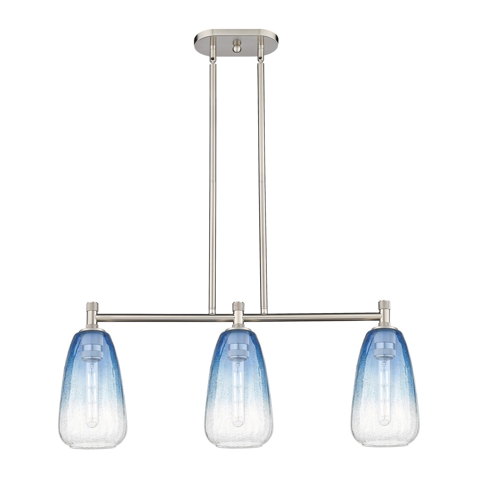 Innovations Brookhaven Almond 33in 3-Light Island Light | Industrial Satin Nickel and Sapphire Blue Glass | Kitchen Island | Model 434-3I-SN-G480-6SB