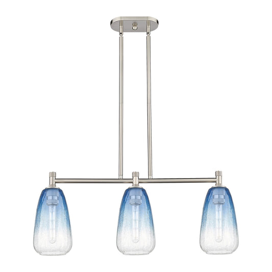 Innovations Brookhaven Almond 33in 3-Light Island Light | Industrial Satin Nickel and Sapphire Blue Glass | Kitchen Island | Model 434-3I-SN-G480-6SB