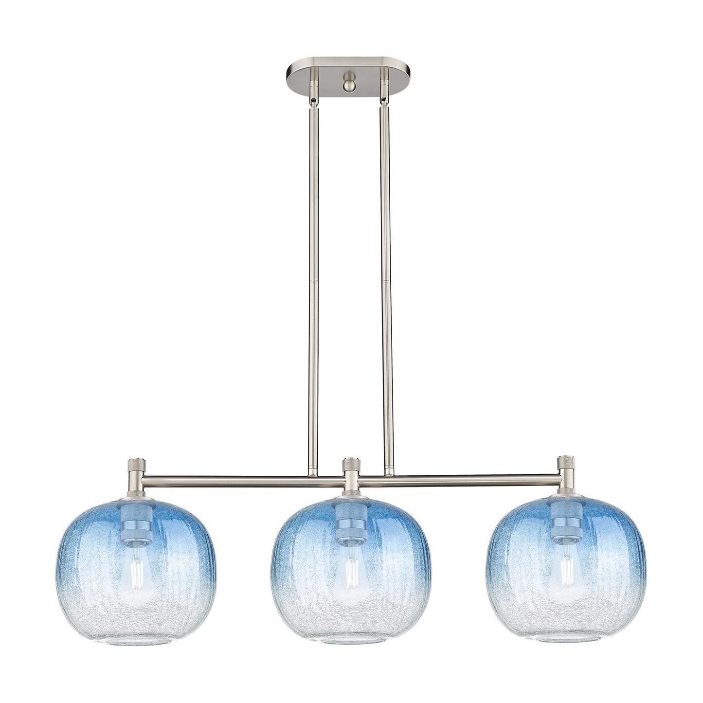 Innovations Brookhaven Sphere 37in 3-Light Island Light | Industrial Satin Nickel and Sapphire Blue Glass | Kitchen | Model 434-3I-SN-G481-10SB