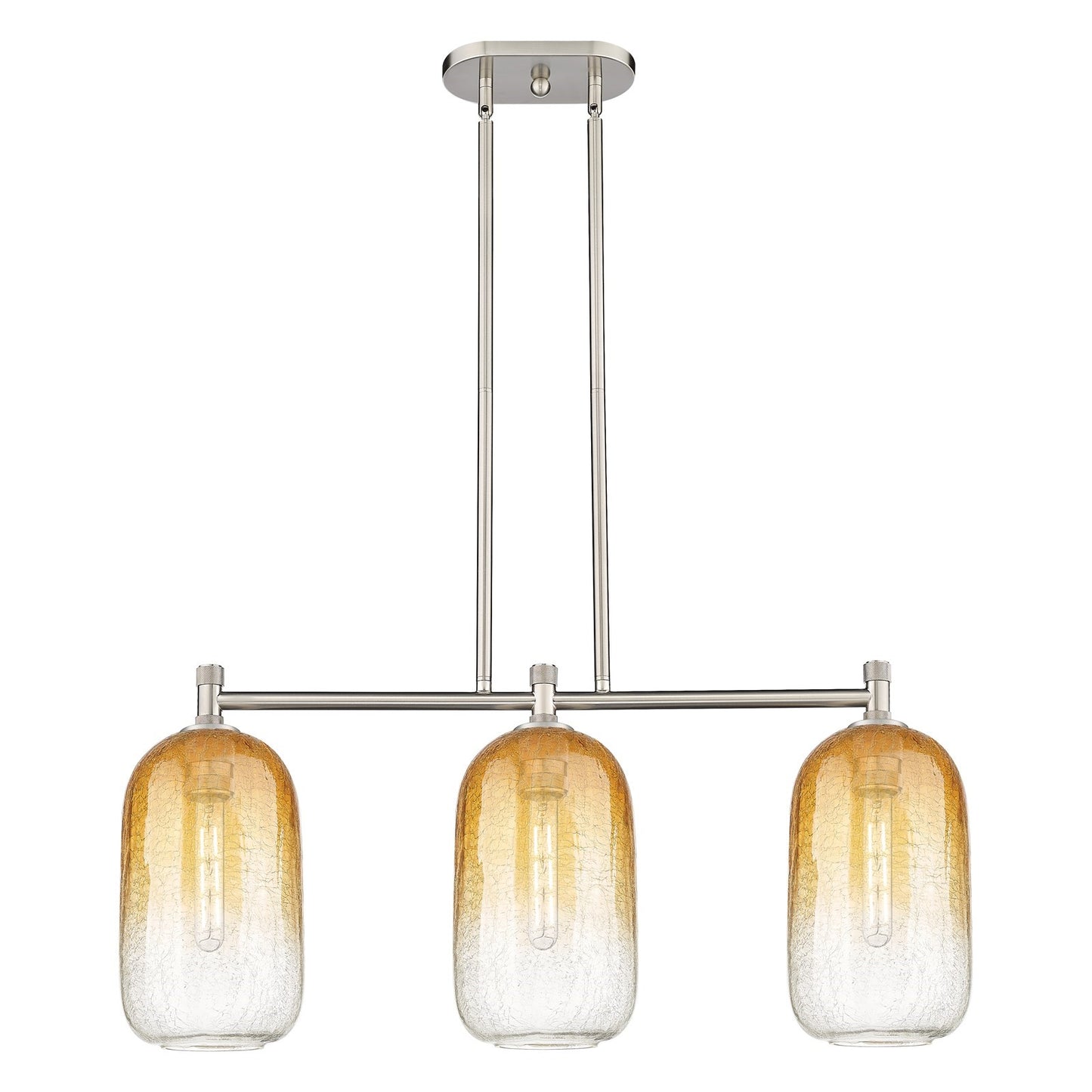 Innovations Brookhaven Cloche 34in 3-Light Island Light | Industrial Satin Nickel and Amber Glass | Kitchen Island | Model 434-3I-SN-G482-7AM