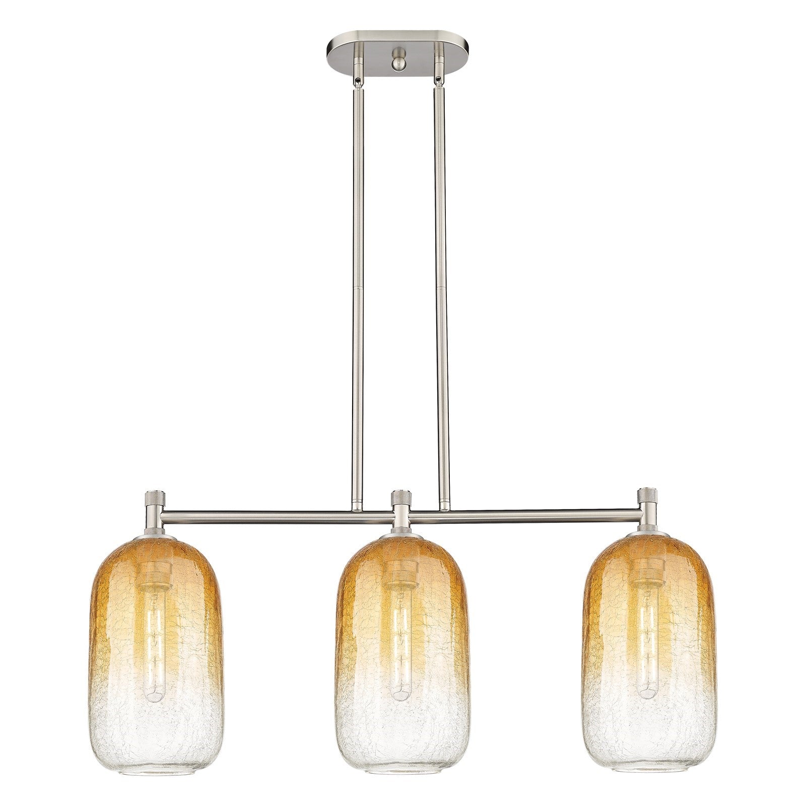 Innovations Brookhaven Cloche 34in 3-Light Island Light | Industrial Satin Nickel and Amber Glass | Kitchen Island | Model 434-3I-SN-G482-7AM
