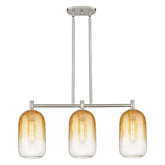 Innovations Brookhaven Cloche 34in 3-Light Island Light | Industrial Satin Nickel and Amber Glass | Kitchen Island | Model 434-3I-SN-G482-7AM