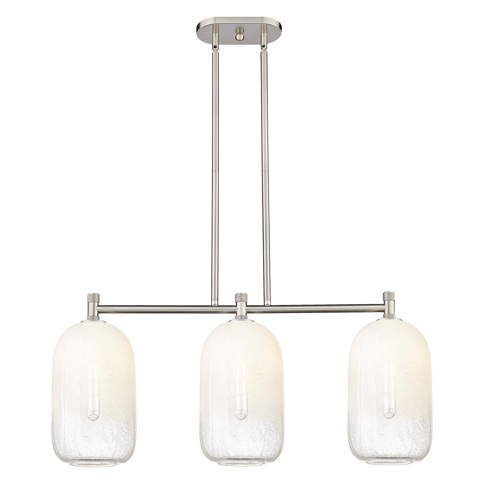 Innovations Brookhaven Cloche 34in 3-Light Island Light | Industrial Satin Nickel and Opal Glass | Kitchen Island & Dining | Model 434-3I-SN-G482-7OP