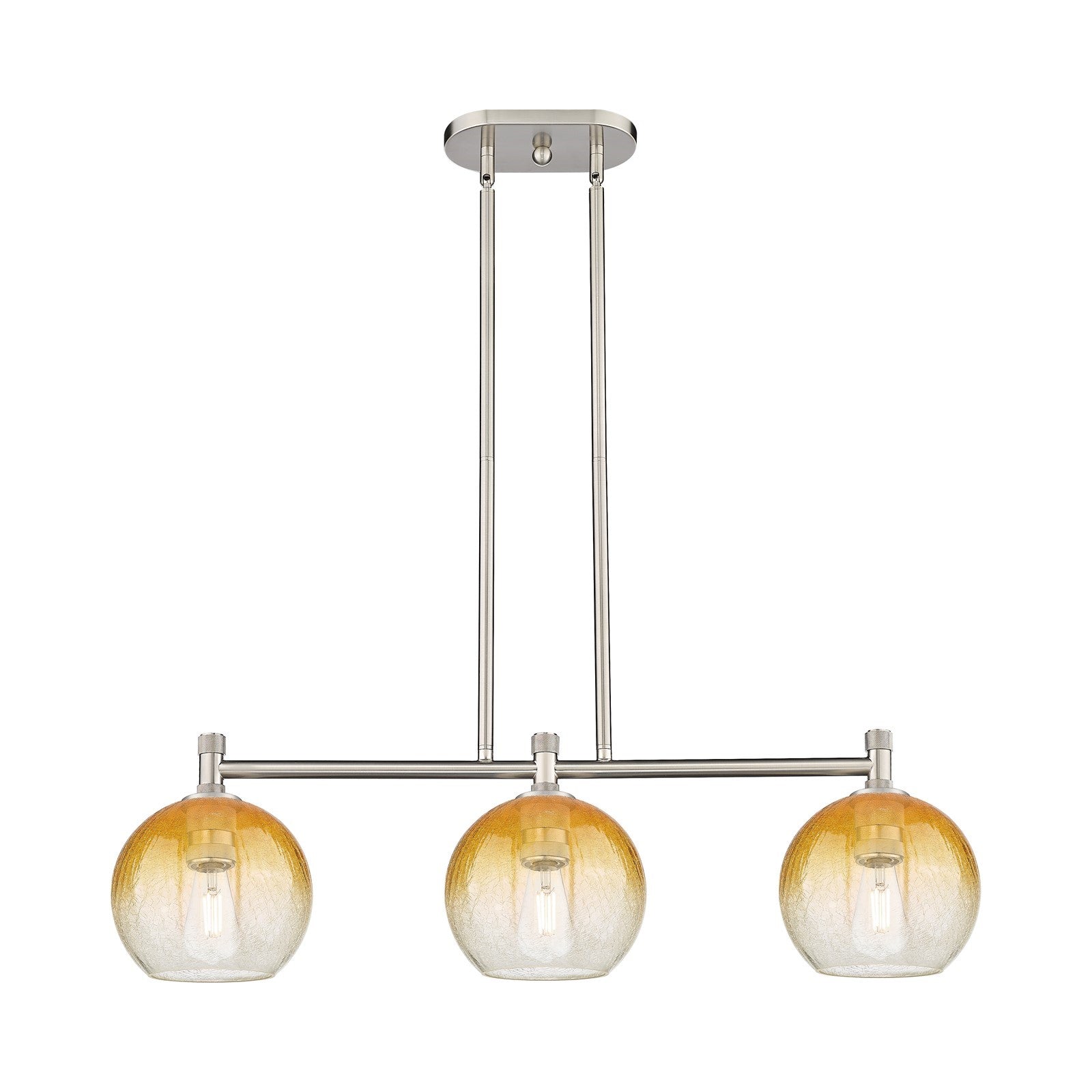 Innovations Brookhaven Globe 34in 3-Light Island Light | Industrial Satin Nickel and Amber Glass | Kitchen Island & Dining | Model 434-3I-SN-G483-8AM