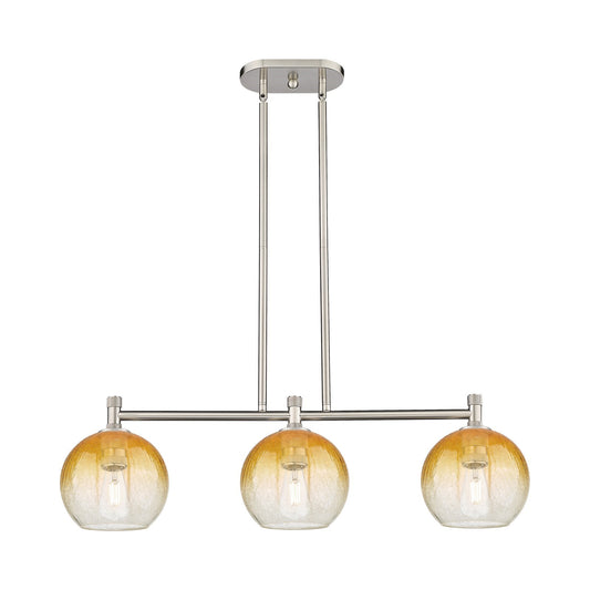 Innovations Brookhaven Globe 34in 3-Light Island Light | Industrial Satin Nickel and Amber Glass | Kitchen Island & Dining | Model 434-3I-SN-G483-8AM