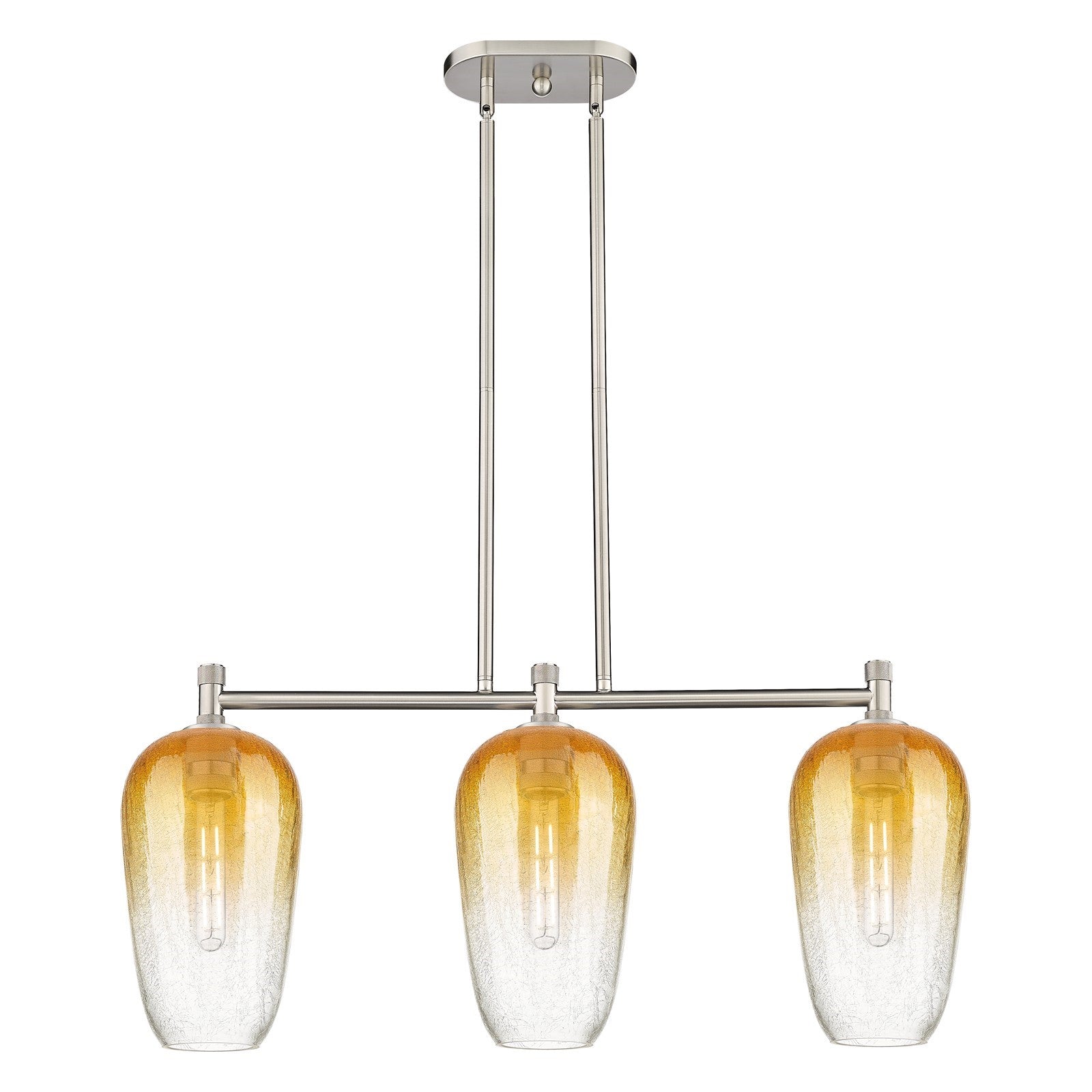 Innovations Brookhaven Flute 34in 3-Light Island Light | Industrial Satin Nickel and Amber Glass | Kitchen Island & Dining | Model 434-3I-SN-G484-7AM