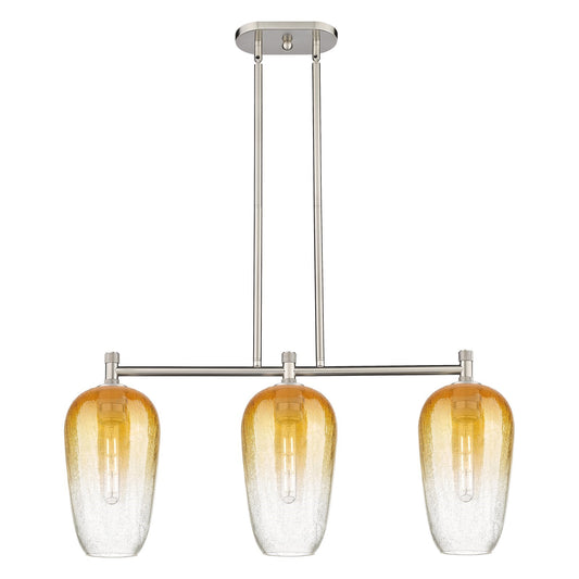 Innovations Brookhaven Flute 34in 3-Light Island Light | Industrial Satin Nickel and Amber Glass | Kitchen Island & Dining | Model 434-3I-SN-G484-7AM