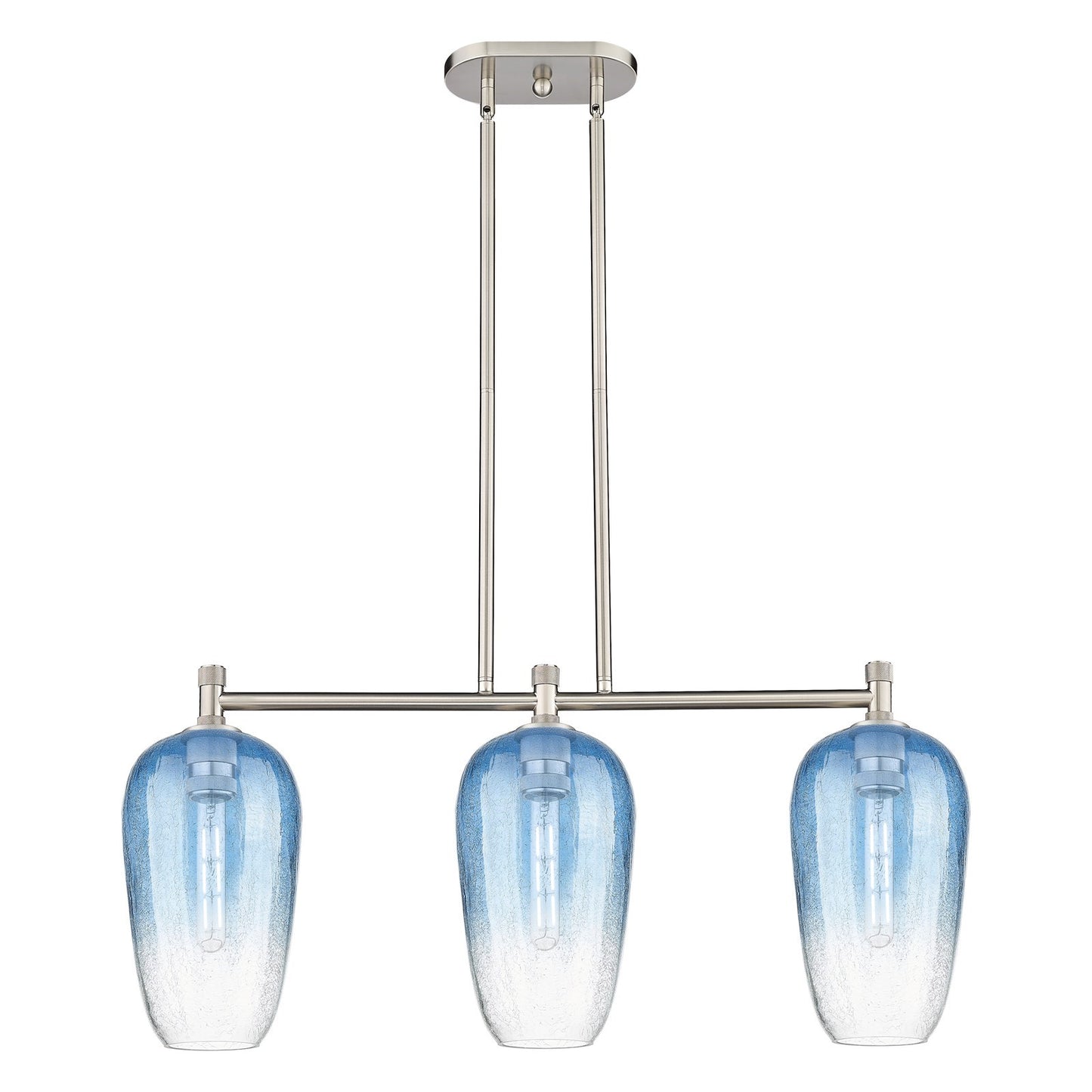 Innovations Brookhaven Flute 34in 3-Light Island Light | Industrial Satin Nickel and Sapphire Blue Glass | Kitchen Island | Model 434-3I-SN-G484-7SB