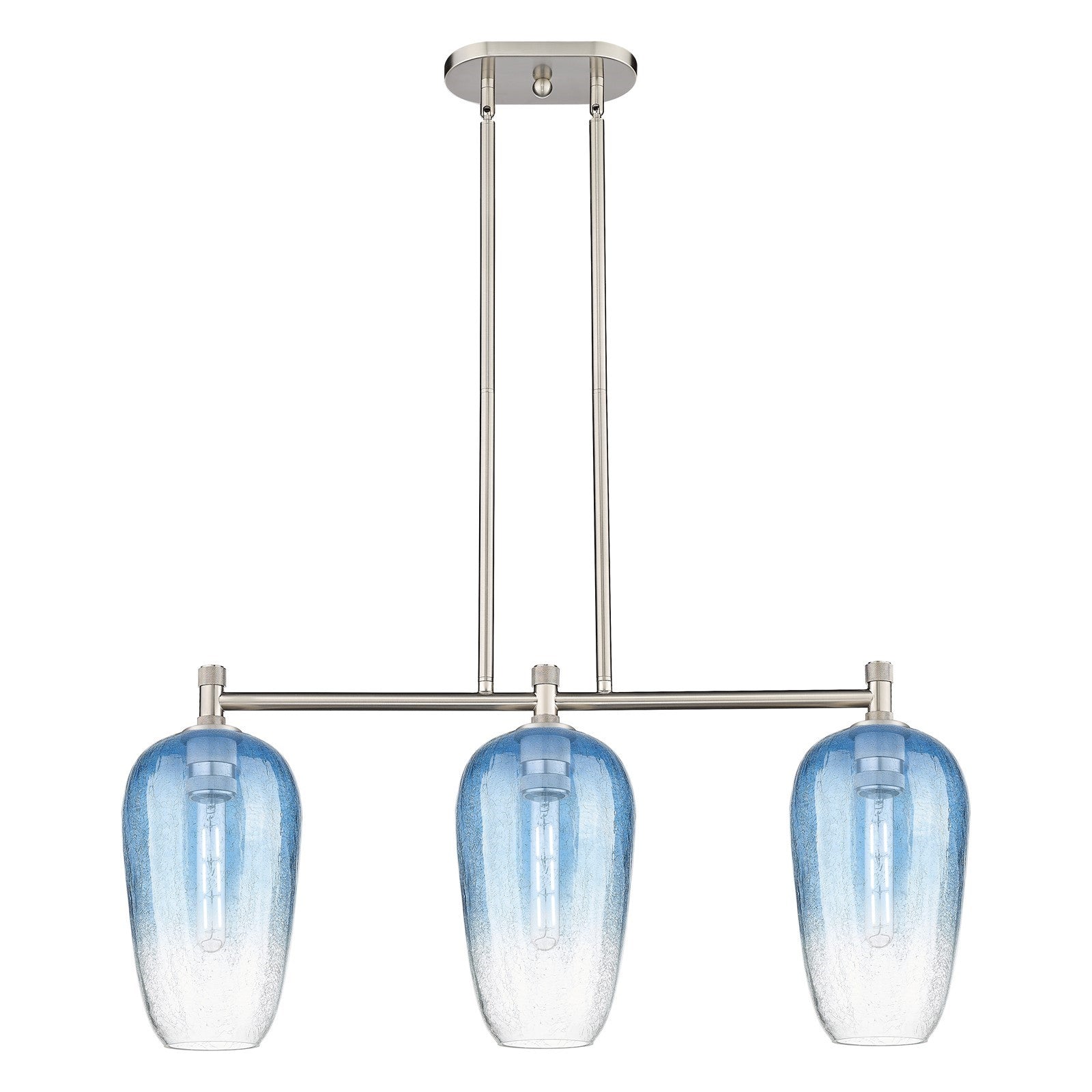 Innovations Brookhaven Flute 34in 3-Light Island Light | Industrial Satin Nickel and Sapphire Blue Glass | Kitchen Island | Model 434-3I-SN-G484-7SB