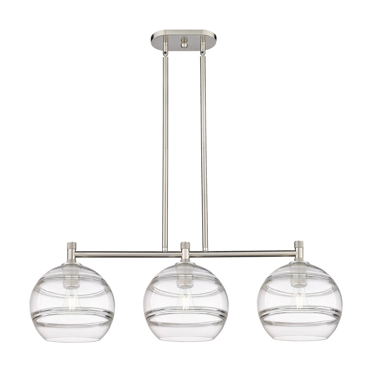 Innovations Rochester 37in 3-Light Island Light | Industrial Satin Nickel and Clear Glass | Kitchen Island & Dining Room | Model 434-3I-SN-G556-10CL