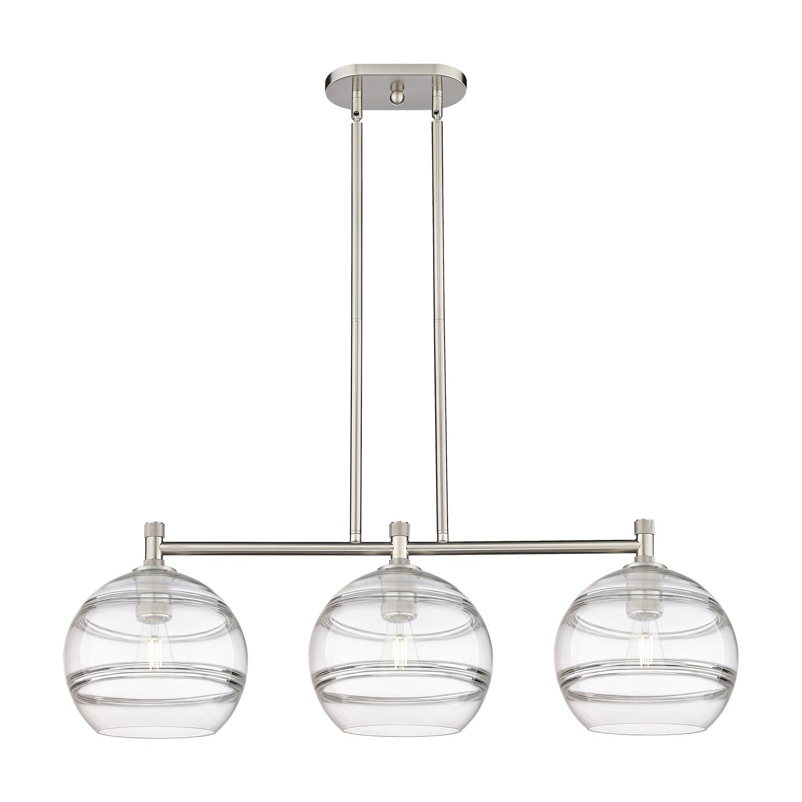 Innovations Rochester 37in 3-Light Island Light | Industrial Satin Nickel and Clear Glass | Kitchen Island & Dining Room | Model 434-3I-SN-G556-10CL