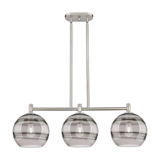 Innovations Rochester 37in 3-Light Island Light | Industrial Satin Nickel and Light Smoke Glass | Kitchen Island & Dining | Model 434-3I-SN-G556-10SM