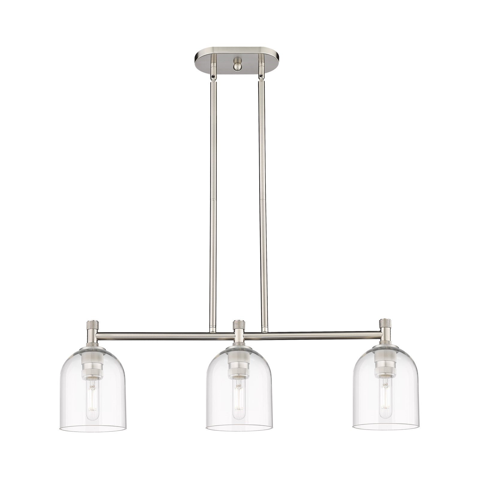 Innovations Bella 32in 3-Light Island Light | Industrial Satin Nickel and Clear Glass | Kitchen Island & Dining Room | Model 434-3I-SN-G558-6CL
