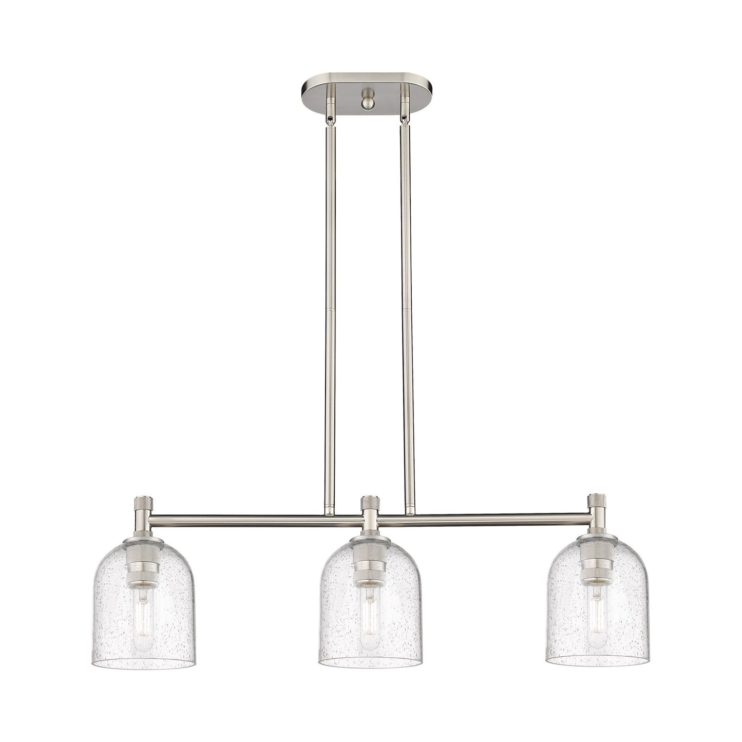 Innovations Bella 32in 3-Light Island Light | Industrial Satin Nickel and Seedy Glass | Kitchen Island & Dining Room | Model 434-3I-SN-G558-6SDY