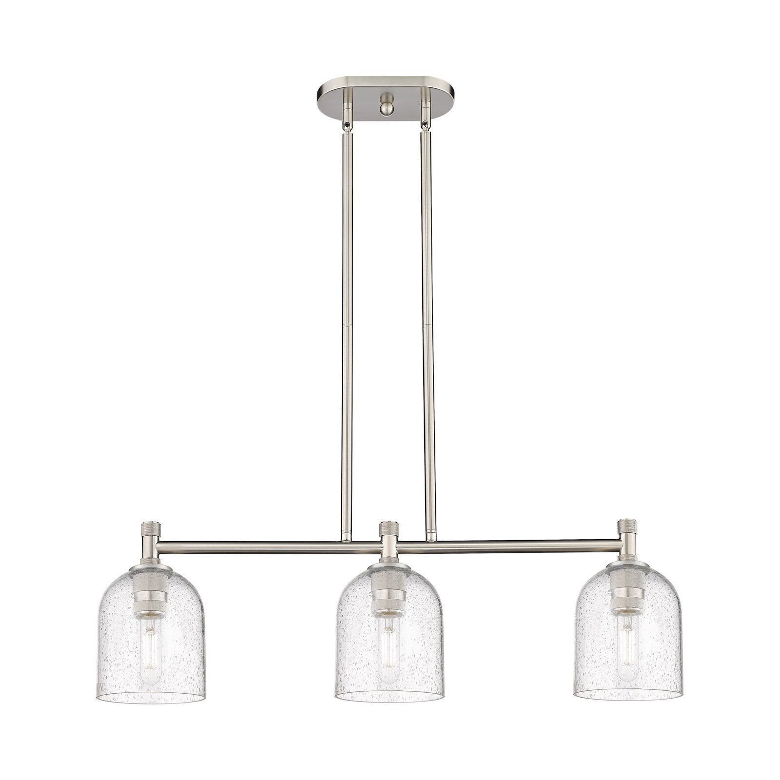 Innovations Bella 32in 3-Light Island Light | Industrial Satin Nickel and Seedy Glass | Kitchen Island & Dining Room | Model 434-3I-SN-G558-6SDY