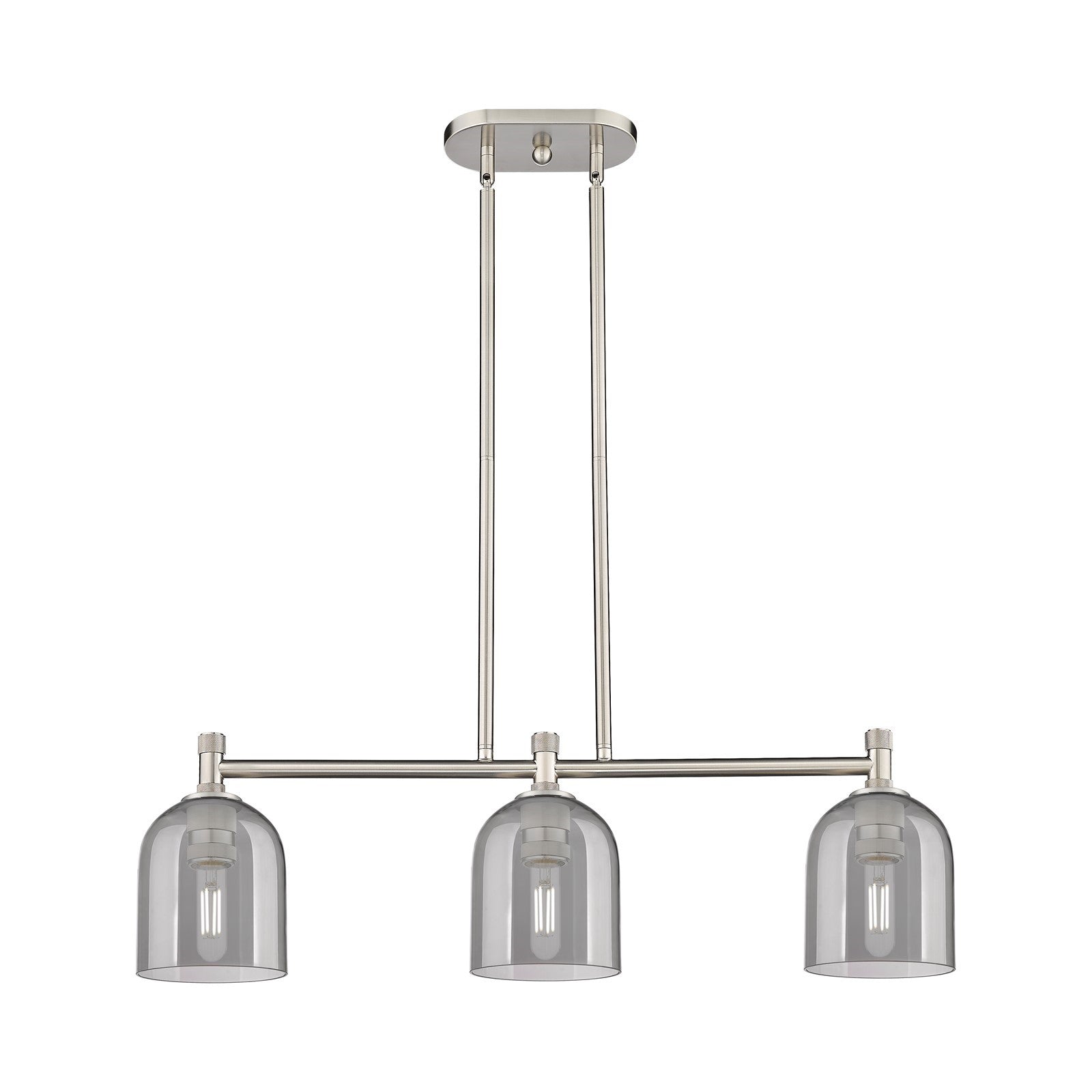 Innovations Bella 33in 3-Light Island Light | Industrial Satin Nickel and Light Smoke Glass | Kitchen Island & Dining Room | Model 434-3I-SN-G558-6SM