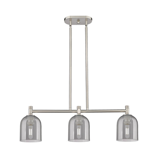 Innovations Bella 33in 3-Light Island Light | Industrial Satin Nickel and Light Smoke Glass | Kitchen Island & Dining Room | Model 434-3I-SN-G558-6SM