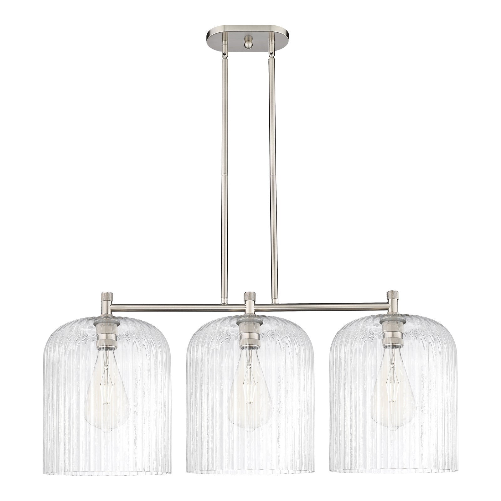 Innovations Crown Point 39in 3-Light Island Light | Industrial Satin Nickel and Clear Glass | Kitchen Island & Dining | Model 434-3I-SN-G559-12CL