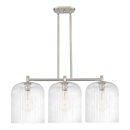 Innovations Crown Point 39in 3-Light Island Light | Industrial Satin Nickel and Clear Glass | Kitchen Island & Dining | Model 434-3I-SN-G559-12CL