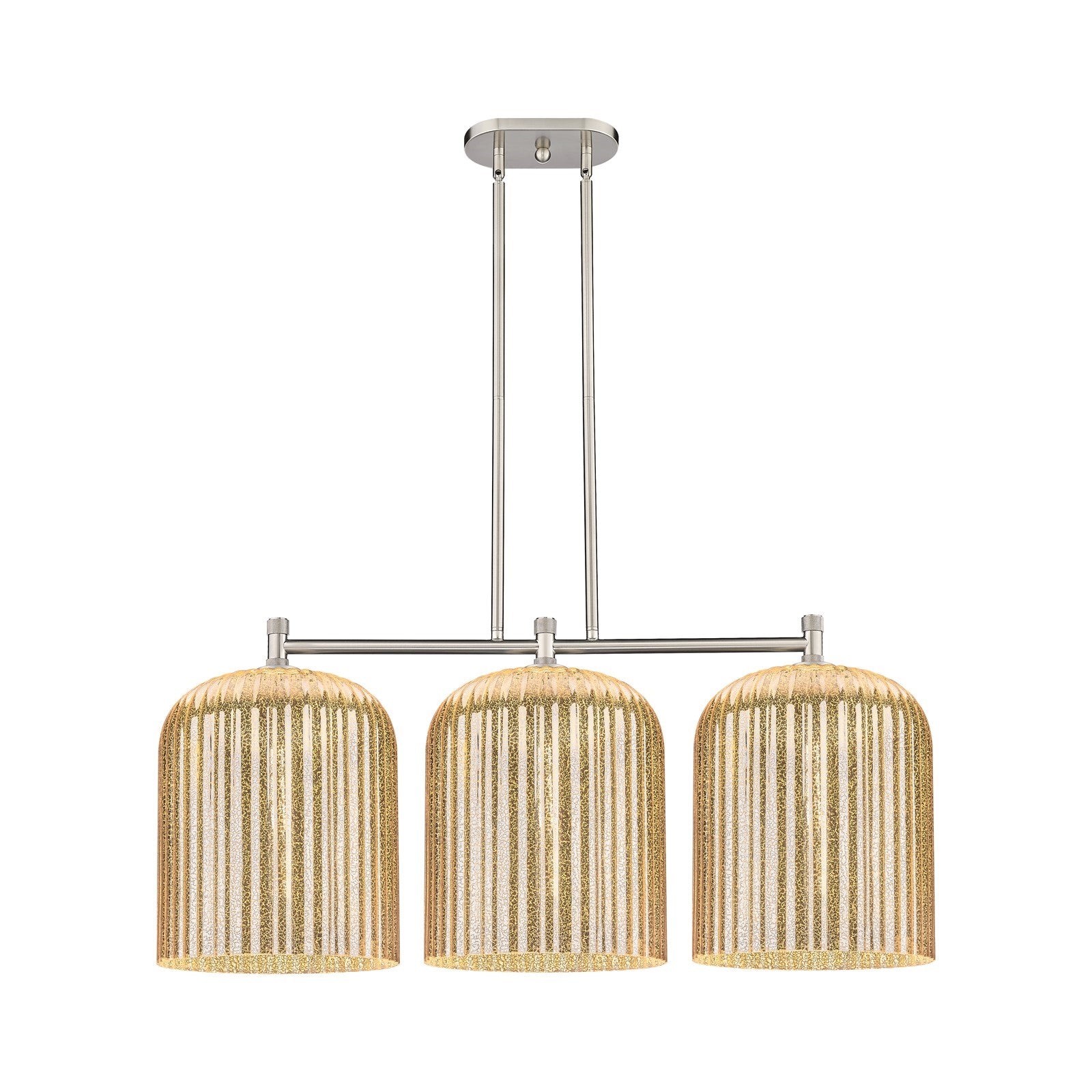 Innovations Crown Point 39in 3-Light Island | Industrial Satin Nickel and Mercury Glass | Kitchen Island & Dining Room | Model 434-3I-SN-G559-12ME
