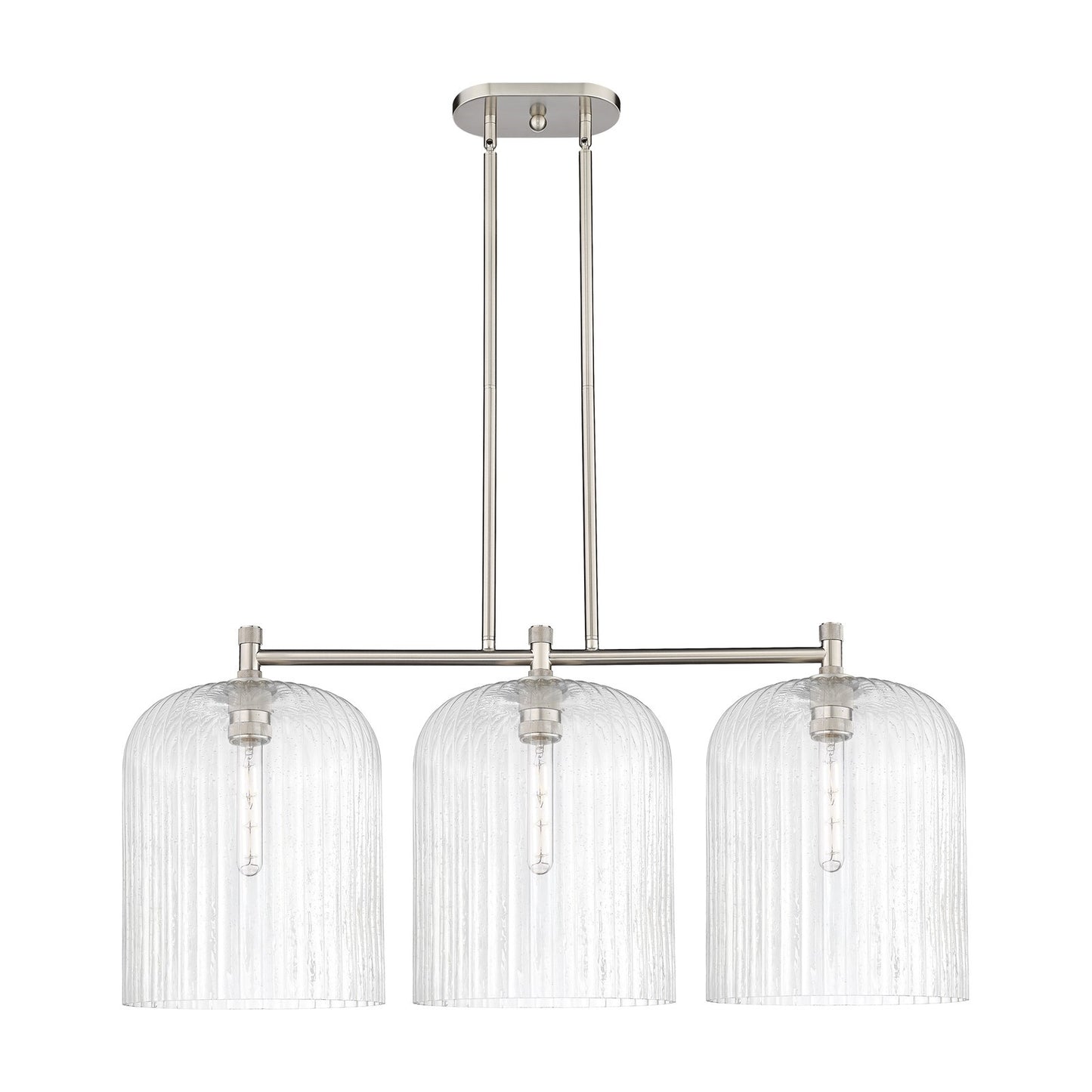 Innovations Crown Point 39in 3-Light Island | Industrial Satin Nickel and Seedy Glass | Kitchen Island & Dining Room | Model 434-3I-SN-G559-12SDY