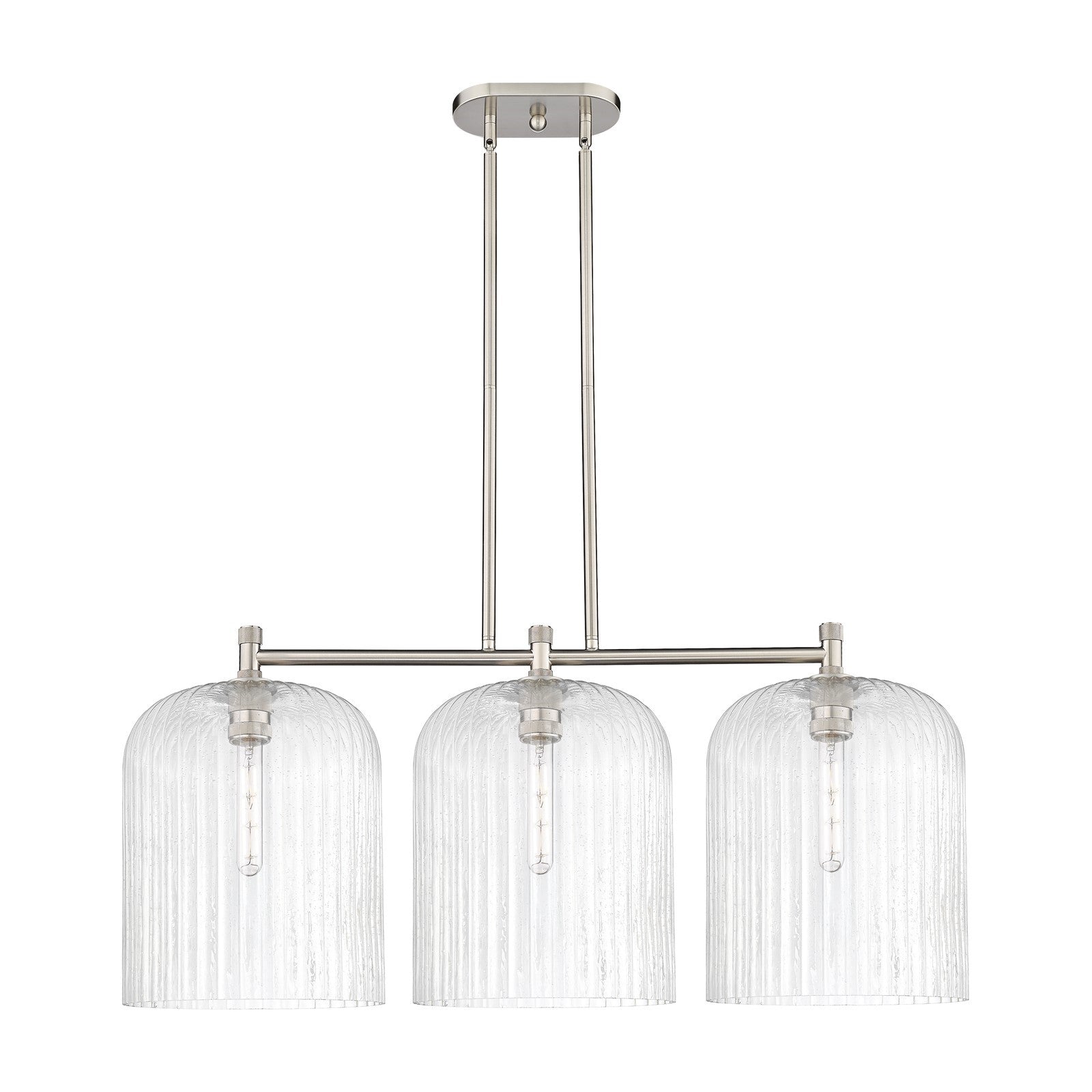 Innovations Crown Point 39in 3-Light Island | Industrial Satin Nickel and Seedy Glass | Kitchen Island & Dining Room | Model 434-3I-SN-G559-12SDY
