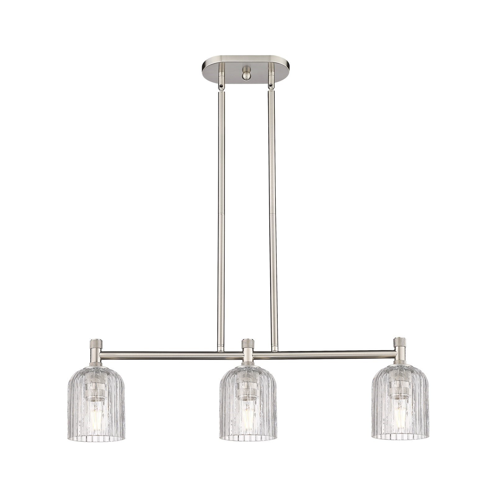Innovations Crown Point 32in 3-Light Island Light | Industrial Satin Nickel and Clear Glass | Kitchen Island & Dining Room | Model 434-3I-SN-G559-5CL