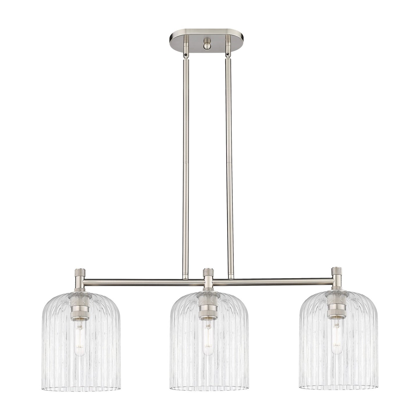 Innovations Crown Point 35in 3-Light Island Light | Industrial Satin Nickel and Clear Glass | Kitchen Island & Dining Room | Model 434-3I-SN-G559-8CL