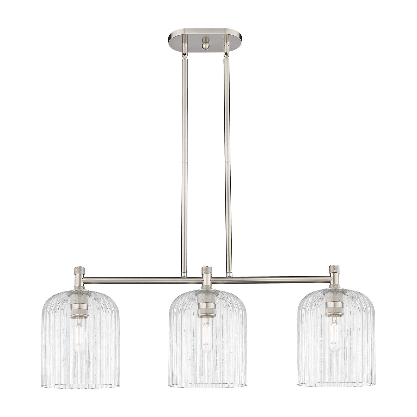 Innovations Crown Point 35in 3-Light Island Light | Industrial Satin Nickel and Clear Glass | Kitchen Island & Dining Room | Model 434-3I-SN-G559-8CL