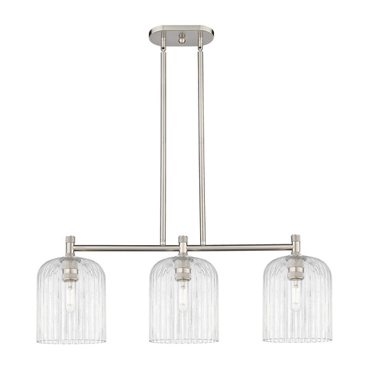 Innovations Crown Point 35in 3-Light Island Light | Industrial Satin Nickel and Clear Glass | Kitchen Island & Dining Room | Model 434-3I-SN-G559-8CL