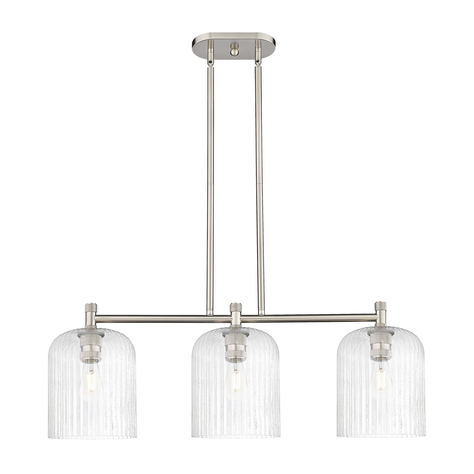 Innovations Crown Point 35in 3-Light Island Light | Industrial Satin Nickel and Seedy Glass | Kitchen Island & Dining | Model 434-3I-SN-G559-8SDY