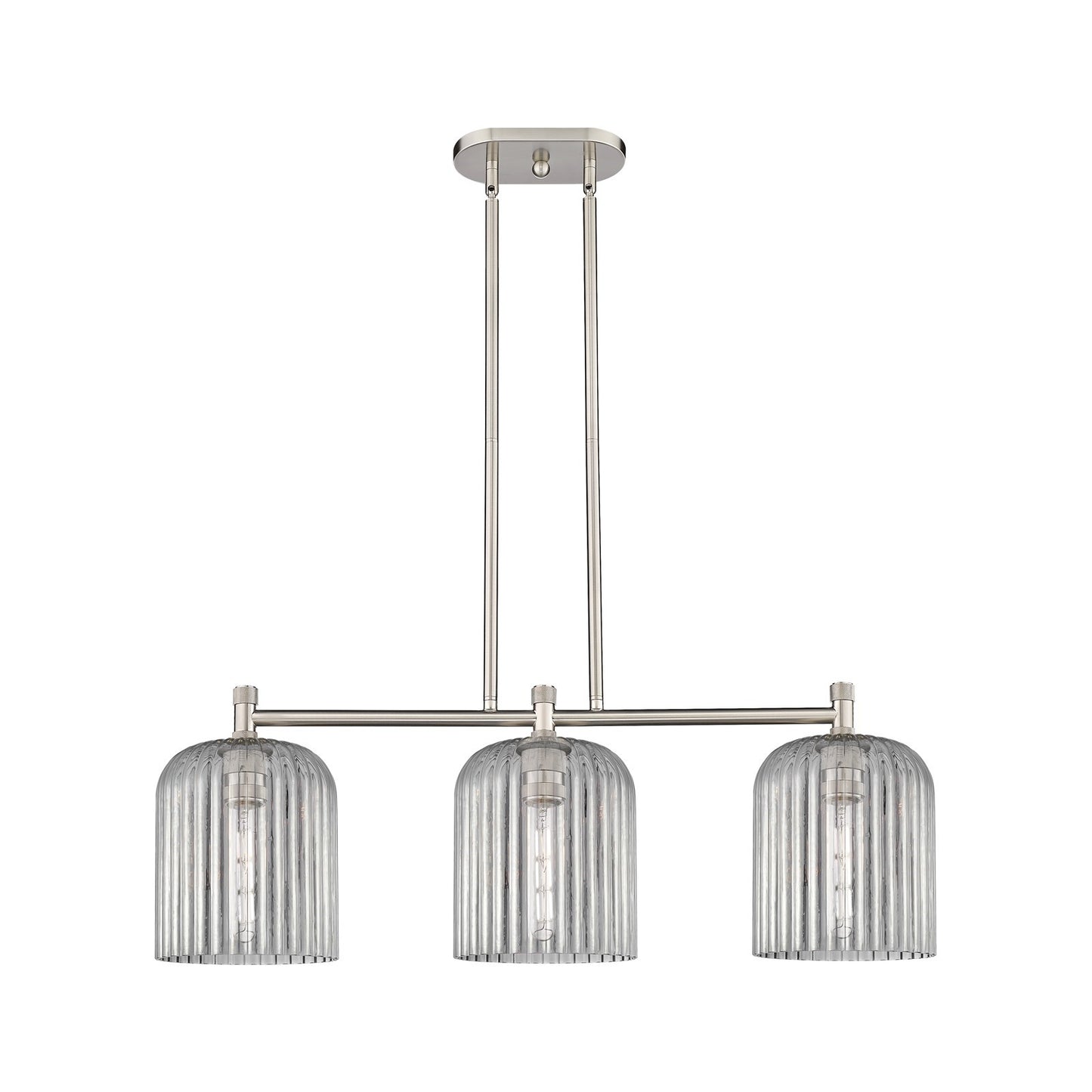 Innovations Crown Point 35in 3-Light Island Light | Industrial Satin Nickel and Light Smoke Glass | Kitchen Island | Model 434-3I-SN-G559-8SM