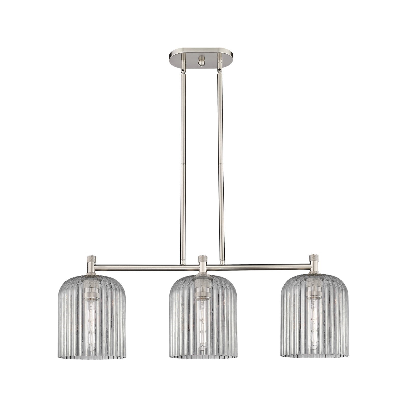 Innovations Crown Point 35in 3-Light Island Light | Industrial Satin Nickel and Light Smoke Glass | Kitchen Island | Model 434-3I-SN-G559-8SM