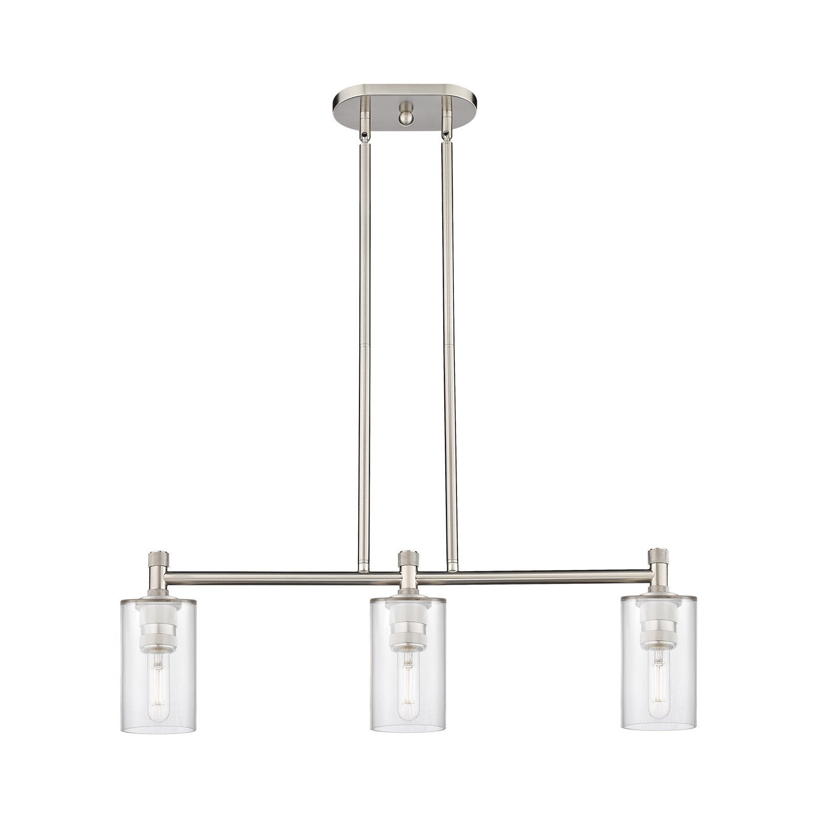Innovations Clymer 31in 3-Light Island Light | Industrial Satin Nickel and Clear Glass | Kitchen Island & Dining Room | Model 434-3I-SN-G802