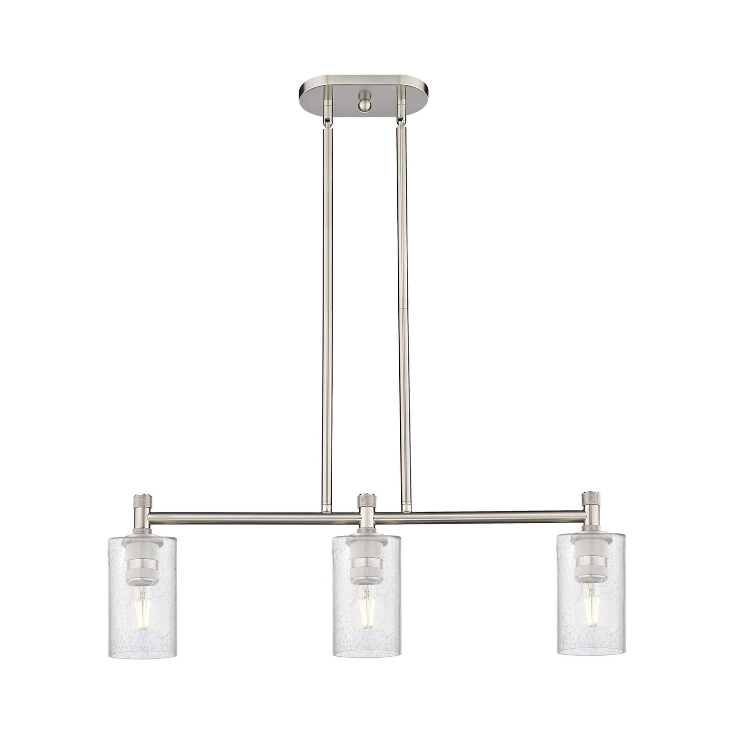 Innovations Clymer 31in 3-Light Island Light | Industrial Satin Nickel and Seedy Glass | Kitchen Island & Dining Room | Model 434-3I-SN-G804