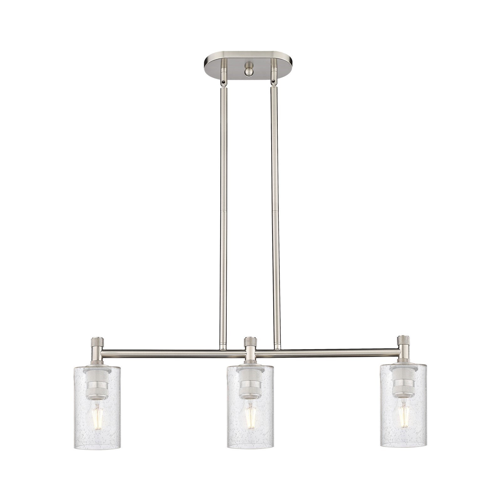 Innovations Clymer 31in 3-Light Island Light | Industrial Satin Nickel and Seedy Glass | Kitchen Island & Dining Room | Model 434-3I-SN-G804