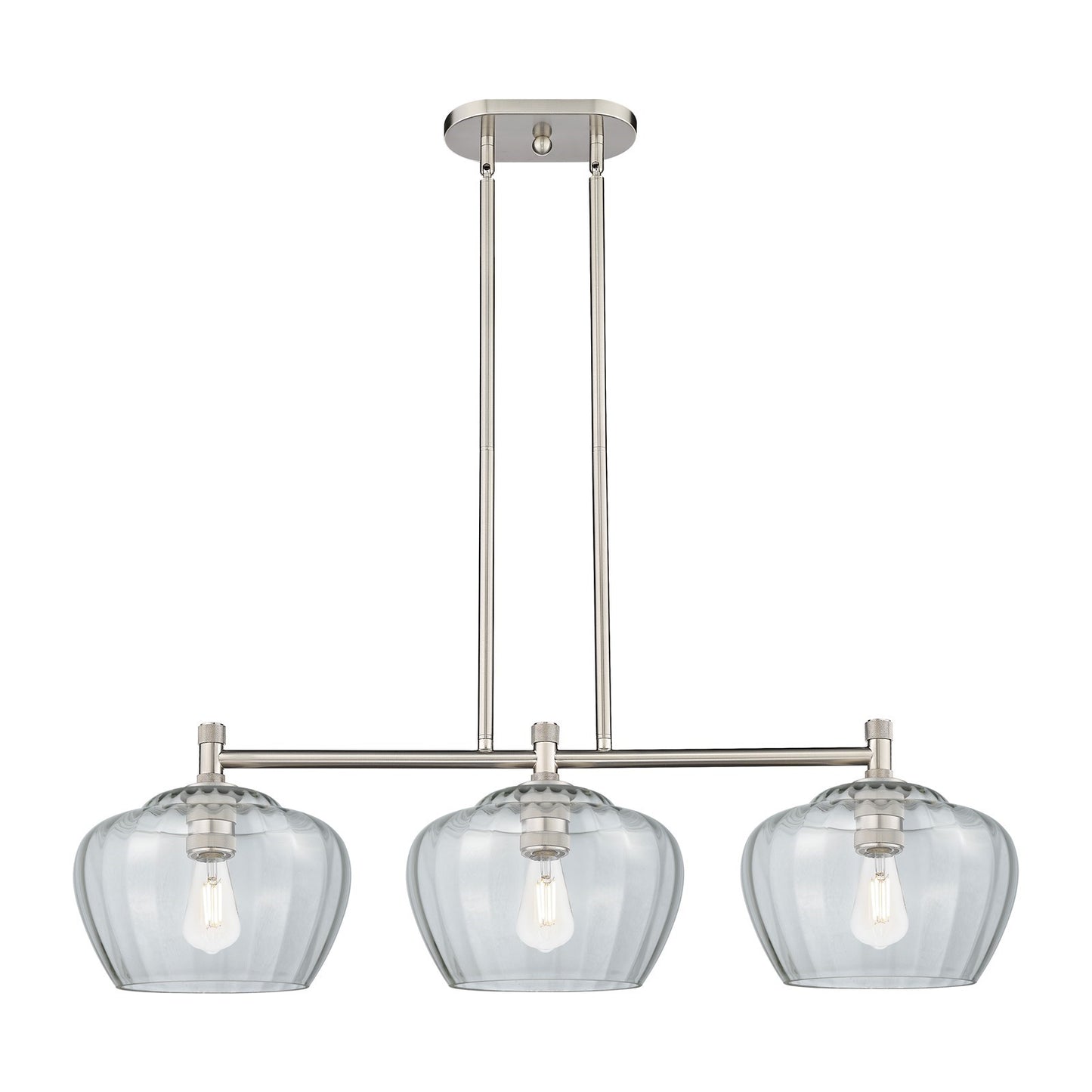 Innovations Fenton 38in 3-Light Island Light | Industrial Satin Nickel and Clear Glass | Kitchen Island & Dining Room | Model 434-3I-SN-G92-L