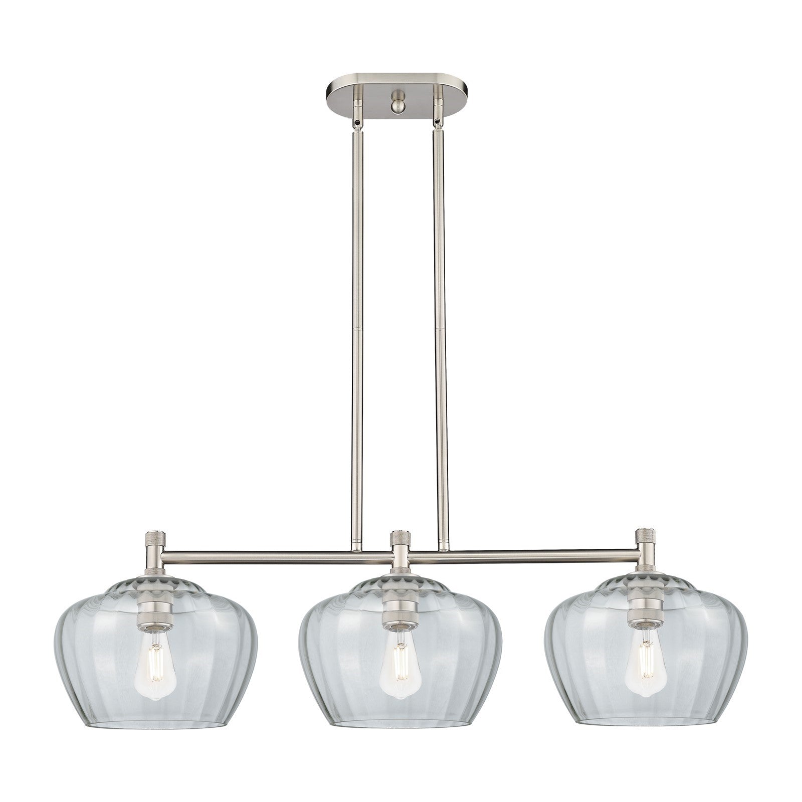 Innovations Fenton 38in 3-Light Island Light | Industrial Satin Nickel and Clear Glass | Kitchen Island & Dining Room | Model 434-3I-SN-G92-L