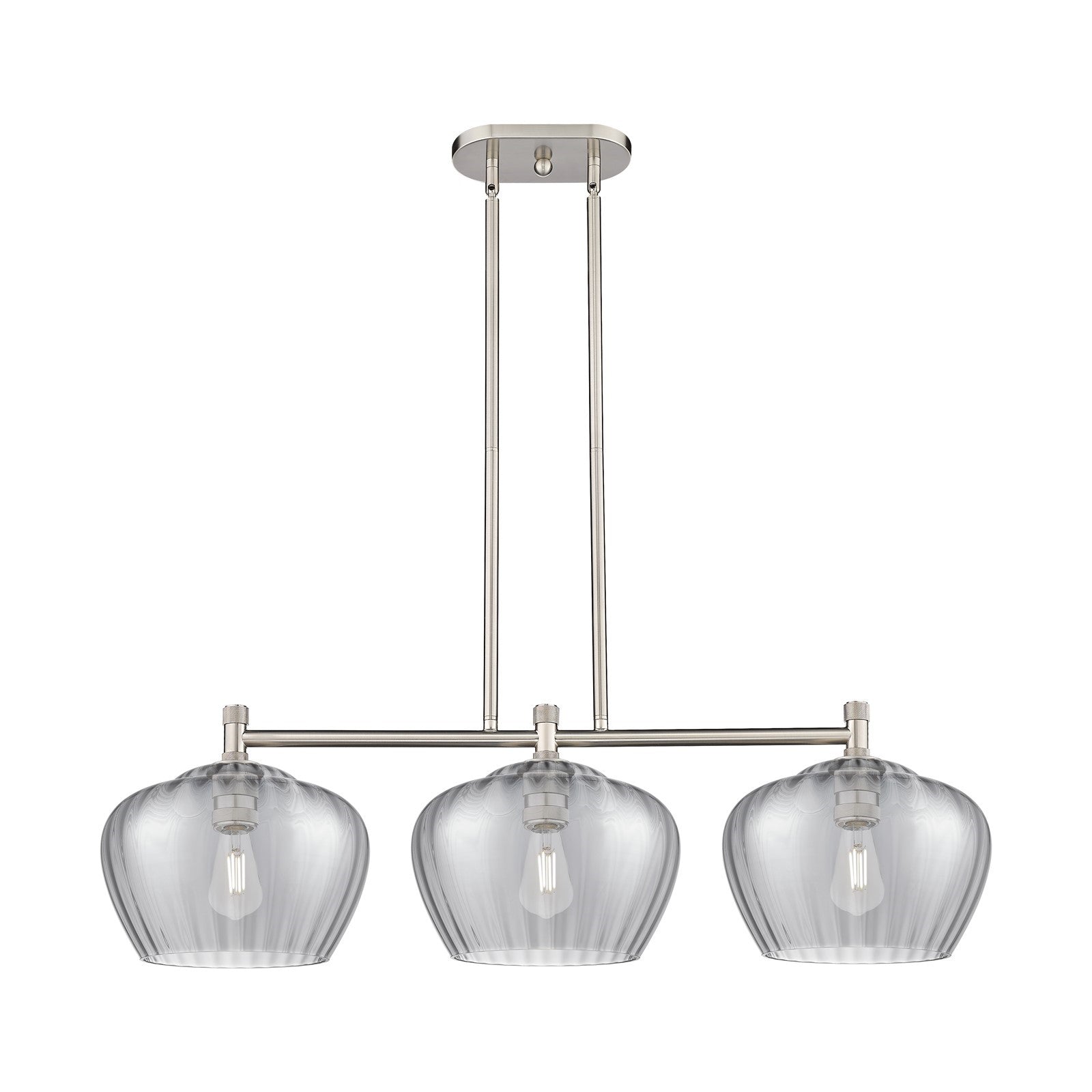 Innovations Fenton 38in 3-Light Island Light | Industrial Satin Nickel and Light Smoke Glass | Kitchen Island & Dining Room | Model 434-3I-SN-G93-L