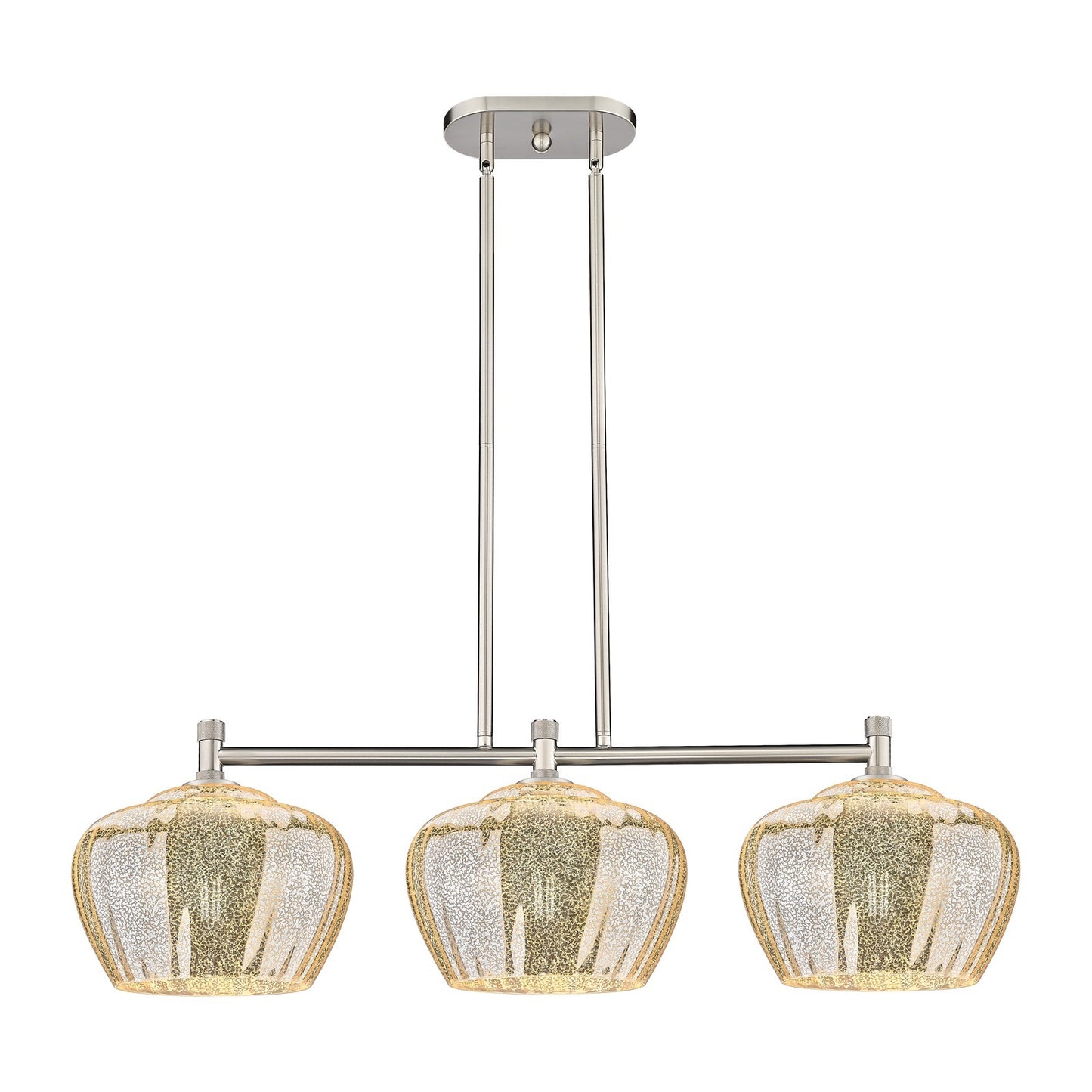 Innovations Fenton 38in 3-Light Island Light | Industrial Satin Nickel and Mercury Glass | Kitchen Island & Dining Room | Model 434-3I-SN-G96-L