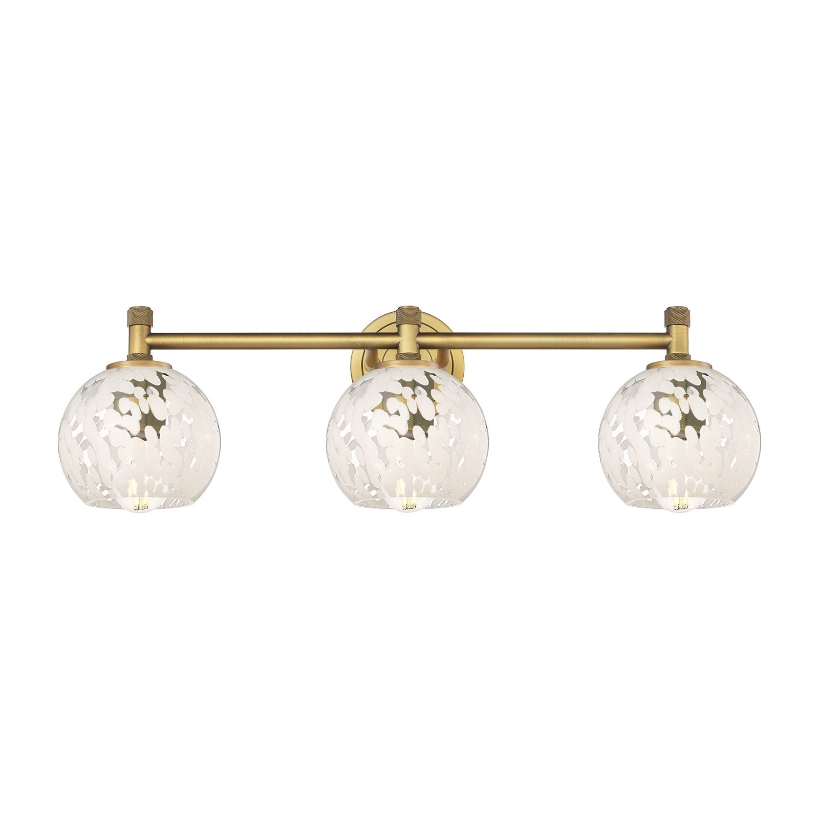Innovations White Mouchette 24in 3-Light Bath Vanity Light | Industrial Brushed Brass and White Glass | Bathroom & Powder | Model 434-3W-BB-G1216-6WM