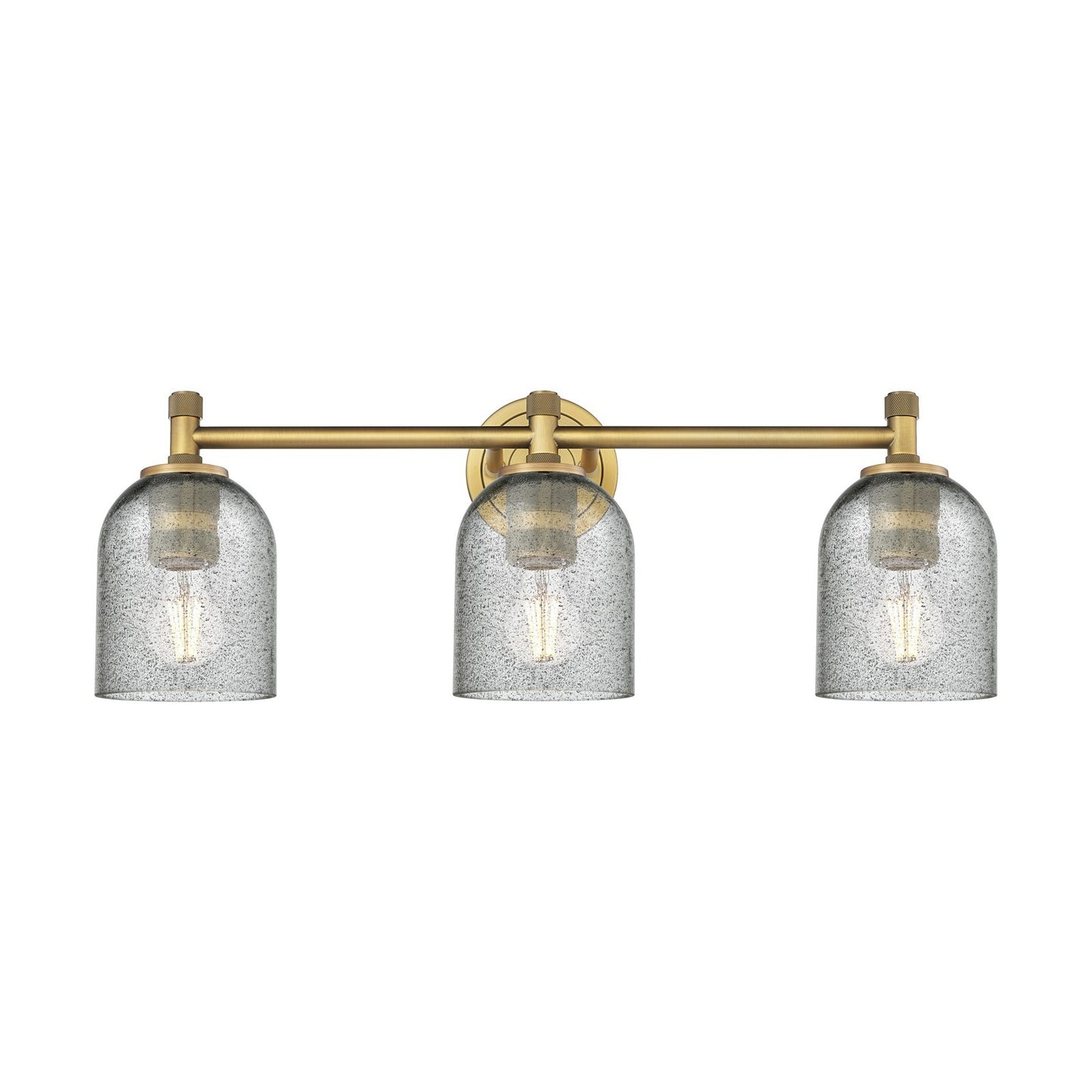 Innovations Caledonia 23in 3-Light Bath Vanity Light | Industrial Brushed Brass and Charcoal Glass | Bathroom & Powder Room | Model 434-3W-BB-G257