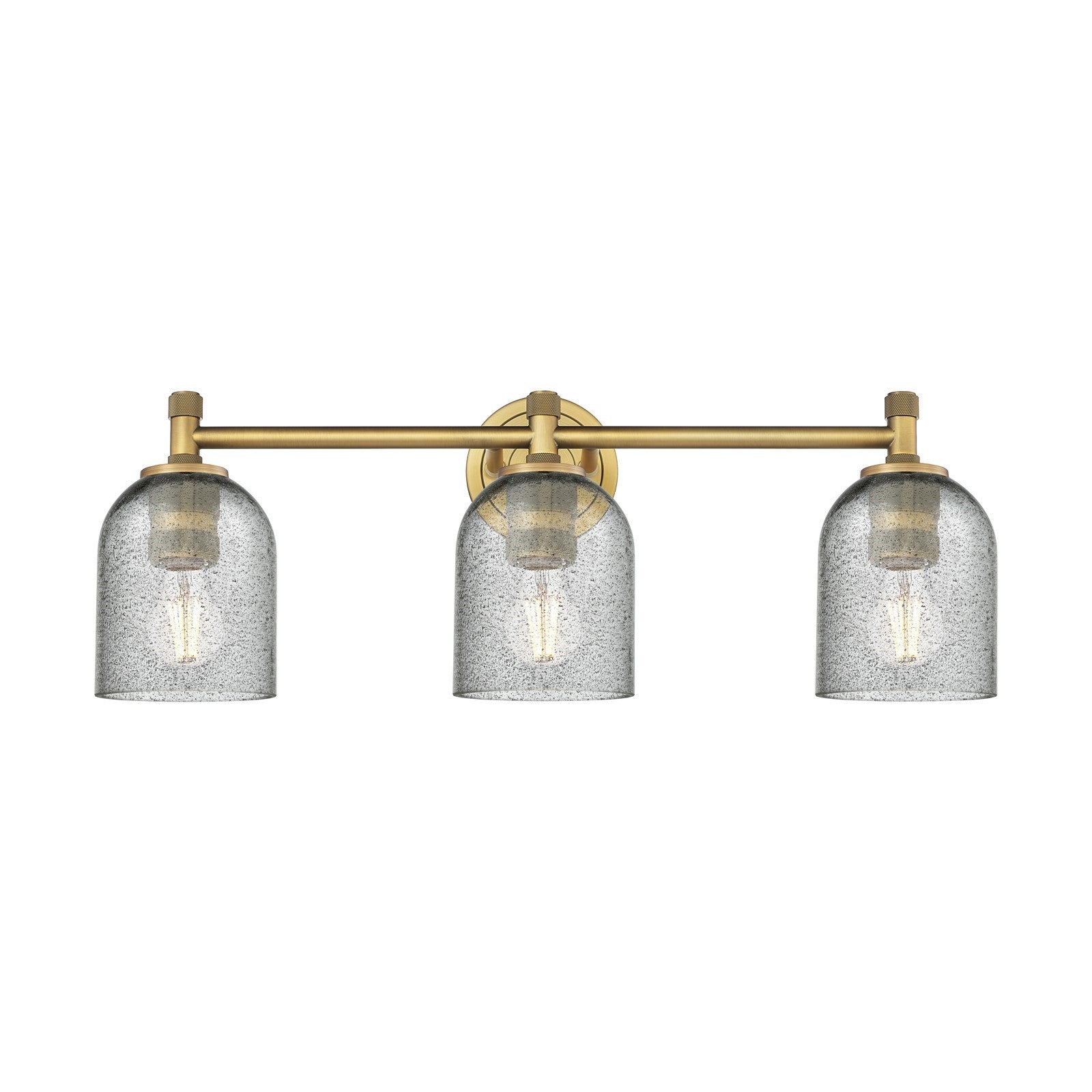 Innovations Caledonia 23in 3-Light Bath Vanity Light | Industrial Brushed Brass and Charcoal Glass | Bathroom & Powder Room | Model 434-3W-BB-G257