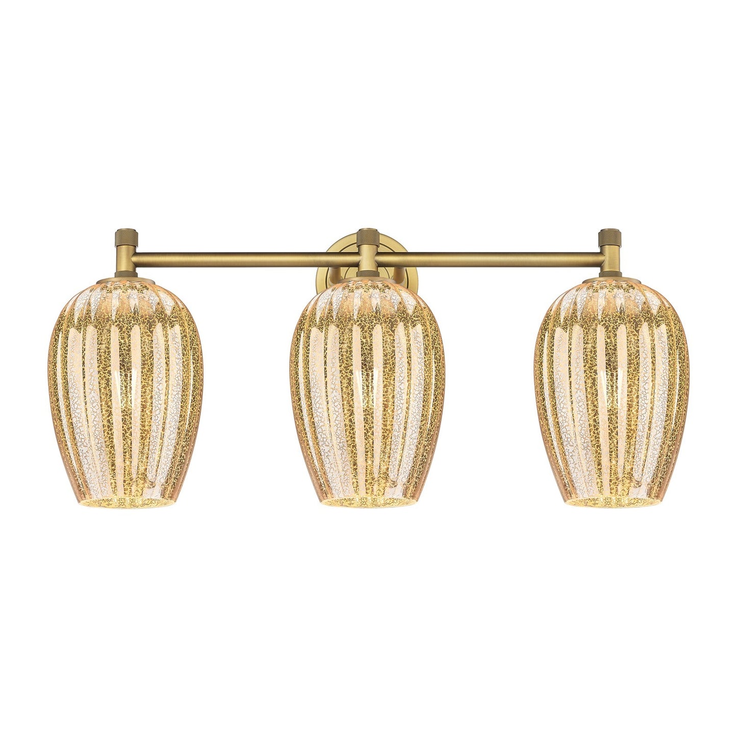 Innovations Preston Flute 24in 3-Light Bath Vanity Light | Industrial Brushed Brass and Mercury Glass | Bathroom & Powder | Model 434-3W-BB-G457-6ME