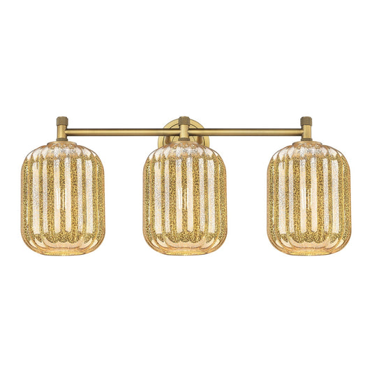 Innovations Preston Cylinder 25in 3-Light Bath Vanity | Industrial Brushed Brass and Mercury Glass | Bathroom Vanity Light | Model 434-3W-BB-G460-7ME