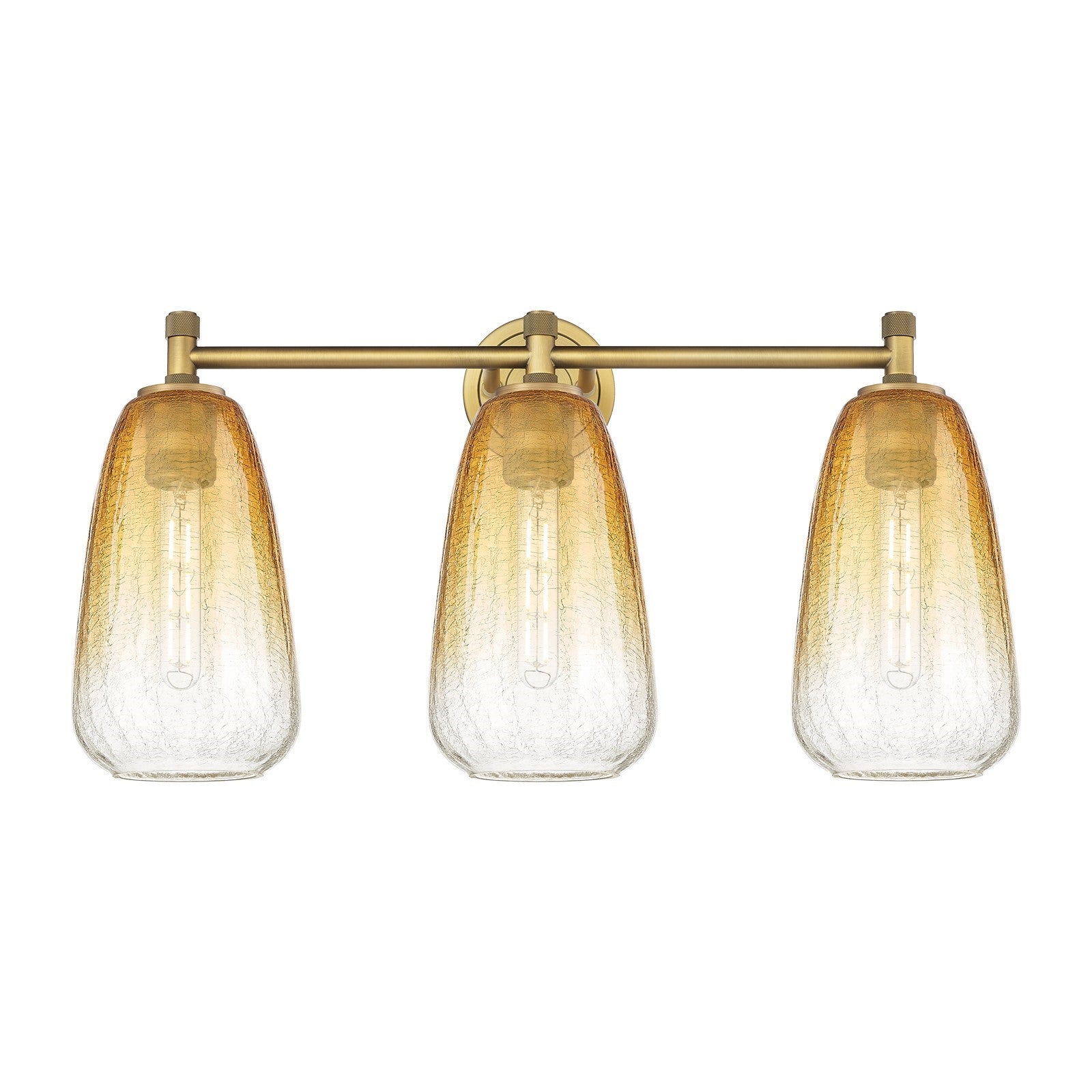 Innovations Brookhaven Almond 24in 3-Light Bath Vanity Light | Industrial Brushed Brass and Amber Glass | Bathroom Vanity | Model 434-3W-BB-G480-6AM